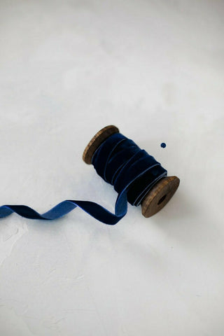 Slate Blue Velvet Ribbon Tiny Bow