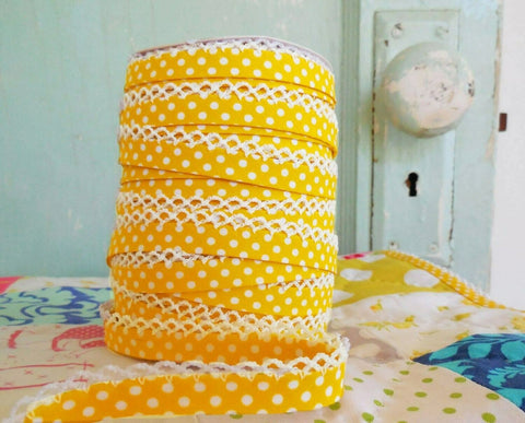 Yellow with White Dots Crochet Tiny Bow