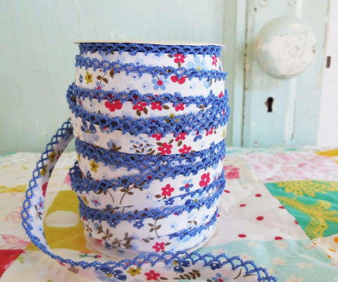Blue Floral Crochet Tiny Bow