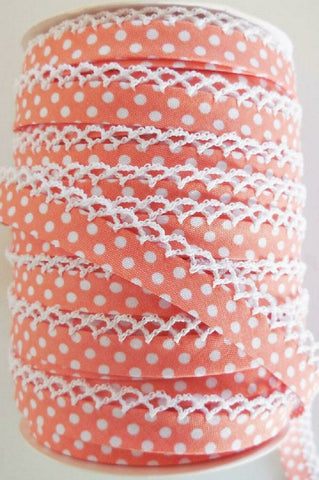 Coral with White Dots Crochet Tiny Bow