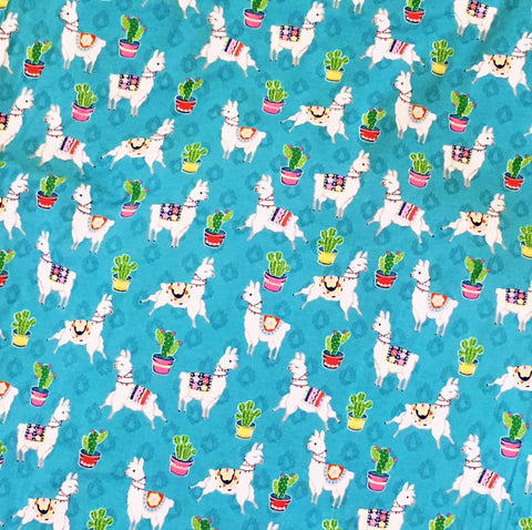 Turquoise Llama - Stretchy Cotton
