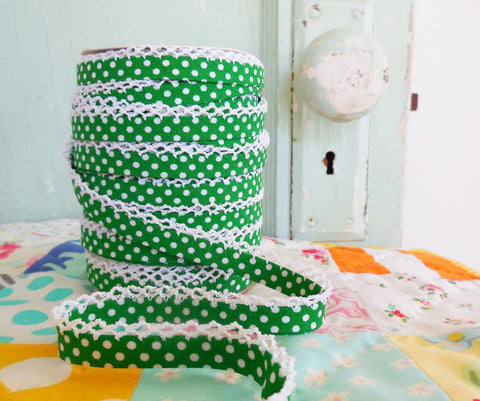 Green with White Polka Dots Crochet Tiny Bow