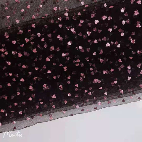 NEW Black with Pink Glitter Hearts - Tulle